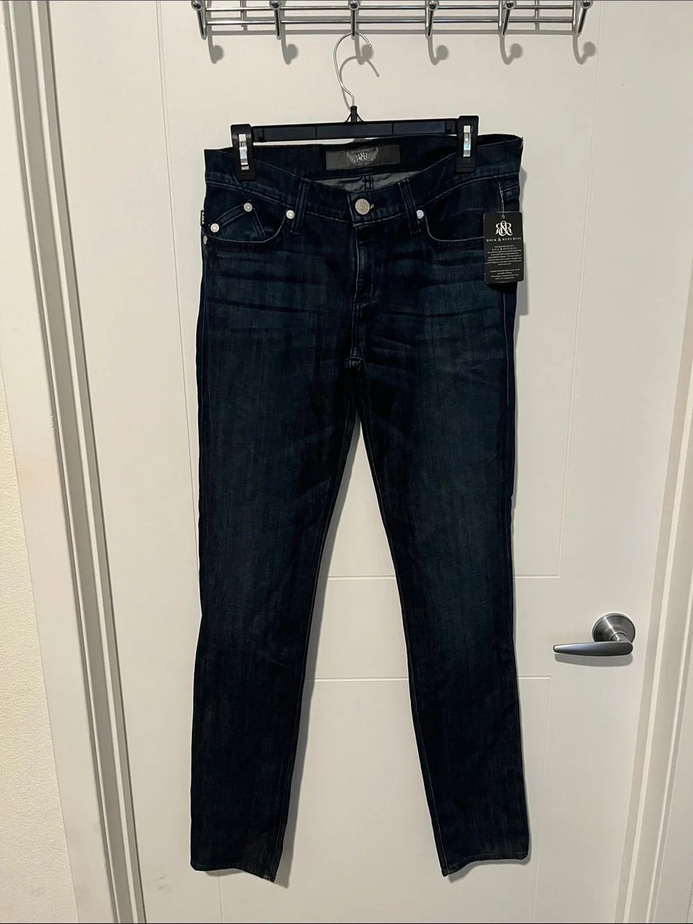 Y2K Rock & Republic Berlin Blue Denim Distressed Skinny Embellished Pockets Jean